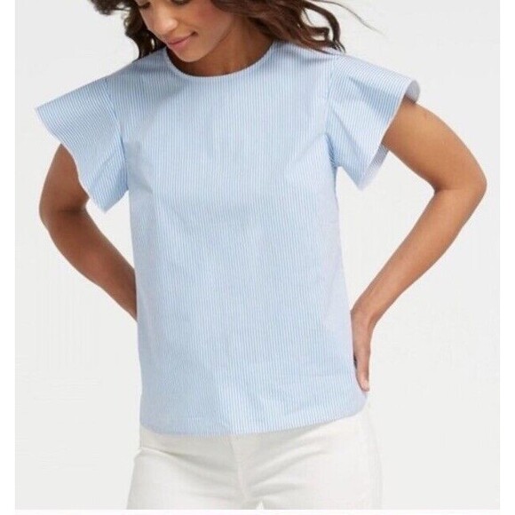 Draper James Cloister Stripe Flutter Top Blue With White Stripes Cotton Size 6 - Picture 2 of 16